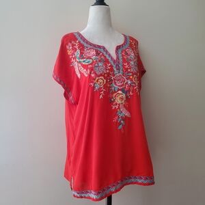 Anthropologie Savanna Jane Embroidered Walk To The Villa Top